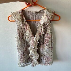Vintage italian silk cropped floral ruffle top - size small